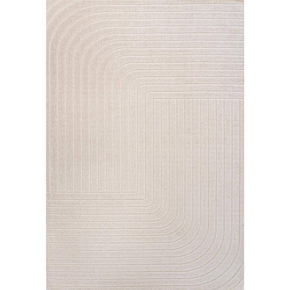 Minimalist Ivory/Cream Geometric Synthetic 4' x 6' Area Rug
