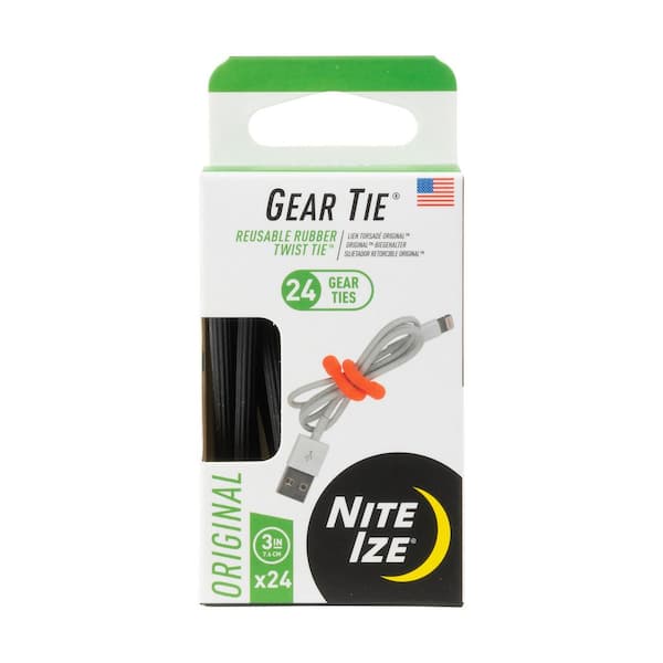 Nite Ize Gear Tie 6" Black Reusable Rubber Twisty Ties Durable 3-Pack of 2 