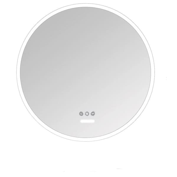 Aoibox 26 in. W x 26 in. H Small Round Acrylic Framed Adjustable LED Anti-Fog Wall Mounted Bathroom Vanity Mirror in Silver