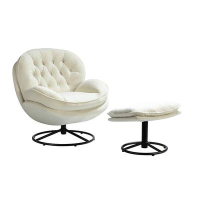 Leonor Ivory Swivel Lounge Chair and Ottoman with Swivel Metal Base