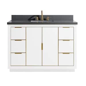 Austen 49 in. W x 22 in. D Bath Vanity in White with Gold Trim with Quartz Vanity Top in Gray with White Basin