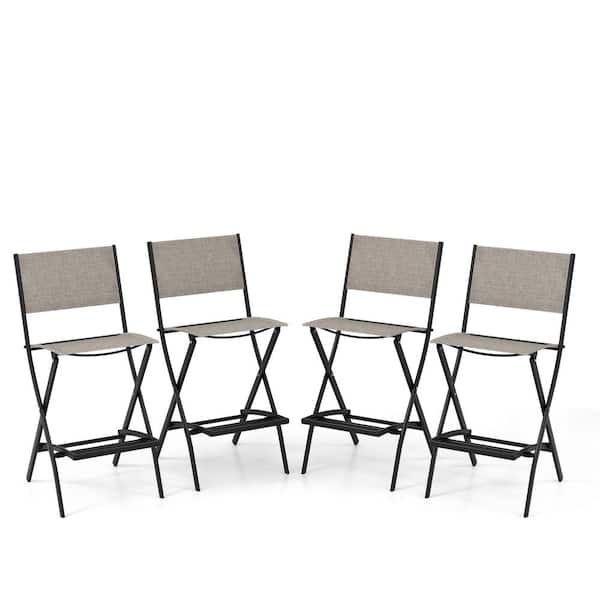 ANGELES HOME Coffee Folding Metal Outdoor Bar Stool with Metal Frame and Footrest (4-Pack)