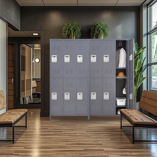 Unbranded Gray 72 in. Metal Lockers for Employees Steel Storage Locker Cabinet with 18-Hooks 6-Doors for School Office Gym Bedroom