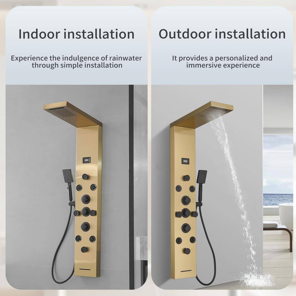 Gold and Black Brass Shower Panel System with Rainfall Shower Head