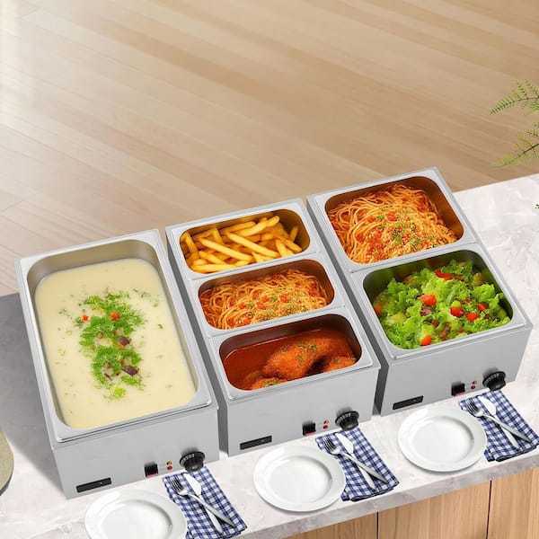 Commercial Food Warmer, 1200W Electric Stainless Steel Steam Heater, Efficient Countertop Buffet Bain Marie