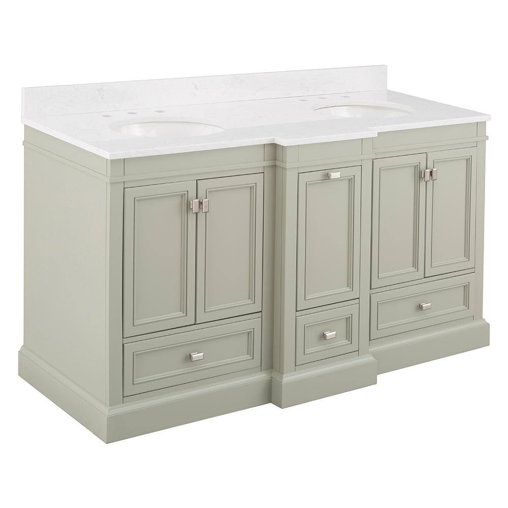 Home Decorators Collection Braylee 61 In W X 24 In D Vanity Cabinet In Sage Green With Engineered Stone Vanity Top In White With White Sink Bvgvt6124d The Home Depot