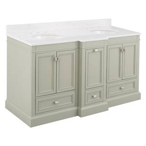 Braylee 61 in. W x 24 in. D Vanity Cabinet in Sage Green with Engineered Stone Vanity Top in White with White Sink
