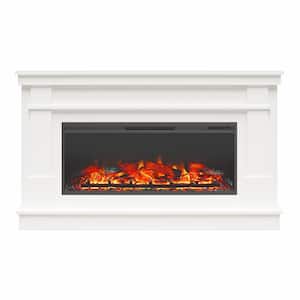 Elmcrest 64 in. Wide Freestanding Mantel with Linear Electric Fireplace in White