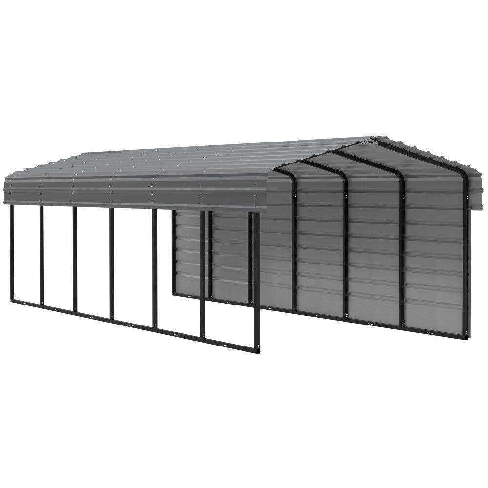 ARROW 10 ft. W x 29 ft. D x 7 ft. H Charcoal Galvanized Steel Carport with 1-Side Wall Kit (CPHC102907ECL1)