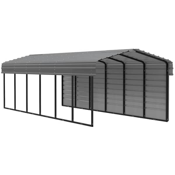 Arrow 10 ft. W x 29 ft. D x 7 ft. H Charcoal Galvanized Steel Carport with 1-Side Wall Kit