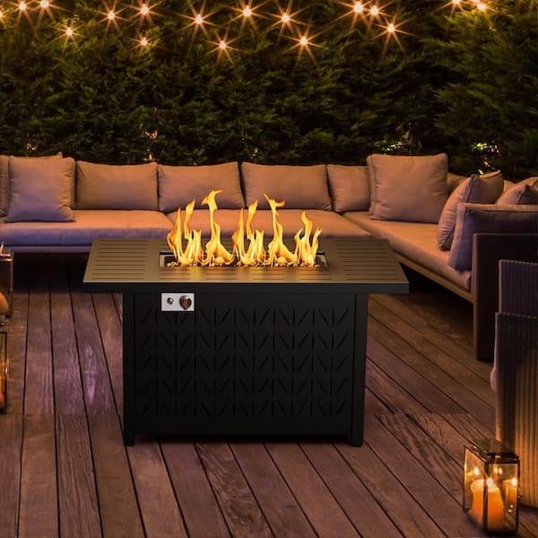 eVita - 43 in. 50000BTU Propane Fire Pit Table Modern Outdoor Gas Fire Table with Fire Rocks