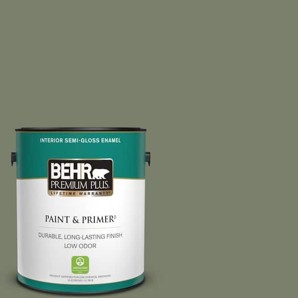 BEHR PREMIUM PLUS 1 gal. #430F-5 Bahia Grass Semi-Gloss Enamel Low Odor Interior Paint & Primer