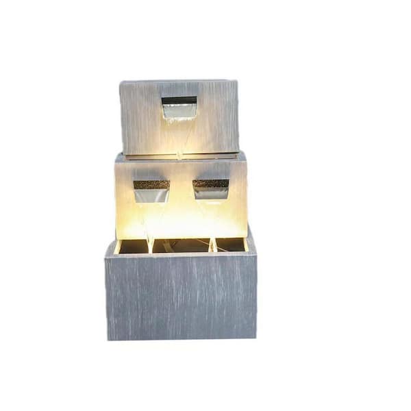 Willit 3-Tiered Floor Indoor/Outdoor Water Fountain Metal Water Fountain with LED