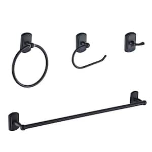 4 -Piece Bath Hardware Set with Towel Bar, Towel Ring, Robe Hook, Toilet Paper Holder Wall Mounted in Matte Black