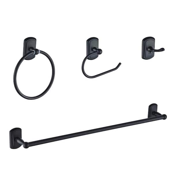 FURUISI 4 -Piece Bath Hardware Set with Towel Bar, Towel Ring, Robe Hook, Toilet Paper Holder Wall Mounted in Matte Black