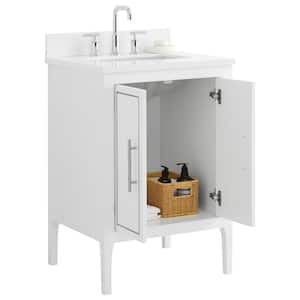 Exeter 24 in. W x 21 in. D x 34 in. H Bath Vanity in White and Silver with White Quartz Top Single Sink Ceramic Basin