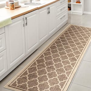 Brown/Beige 2 ft. x 20 ft. Runner Trebol Moroccan Trellis Textured Weave Indoor/Outdoor Area Rug