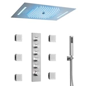 5-Spray Patterns 23 in. L x 15 in. W 2.5 GPM Ceiling mount Fixed Shower Head with Handheld in Brushed Nickel