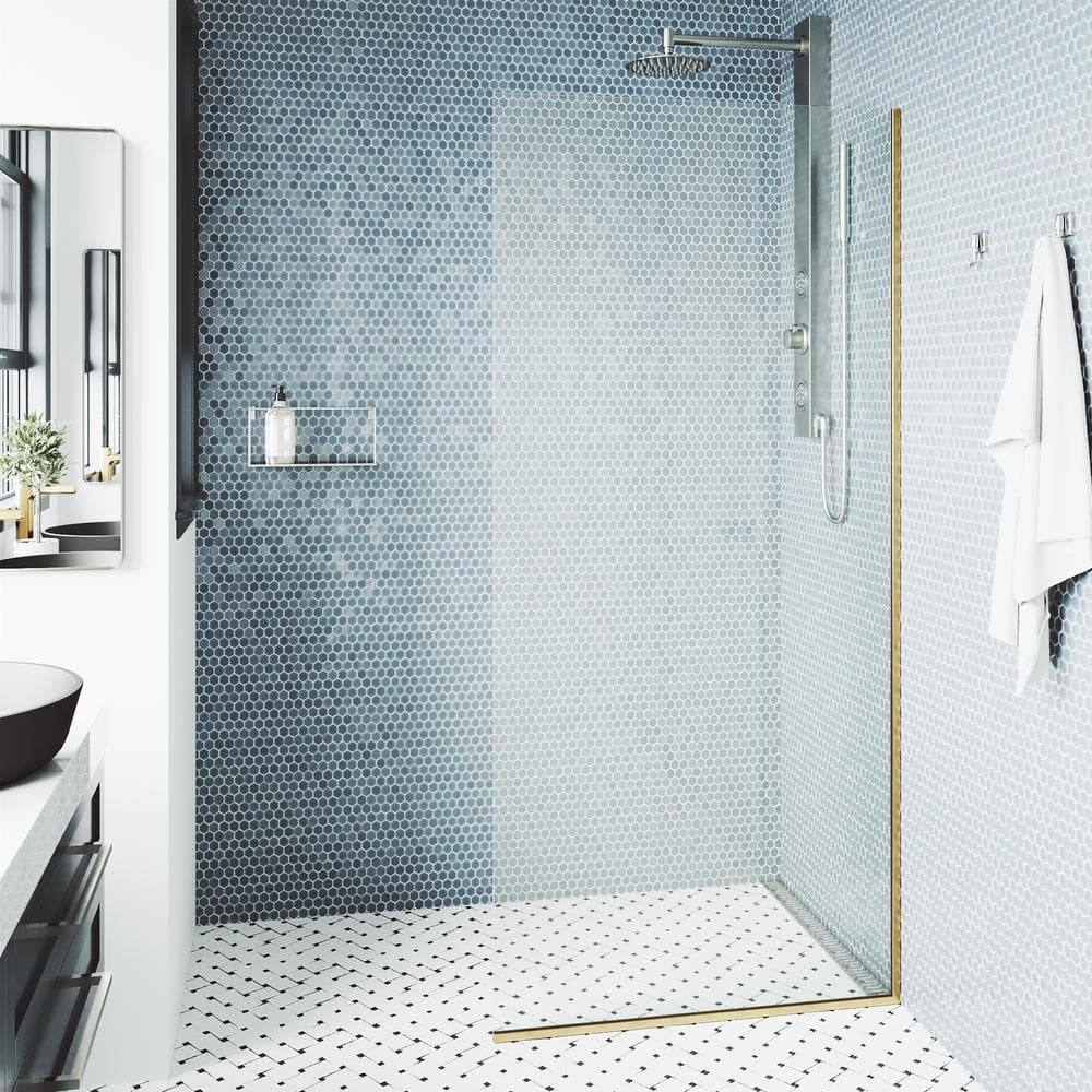Zenith 34" W x 74" H Frameless Shower Screen with Matte Gold Hardware