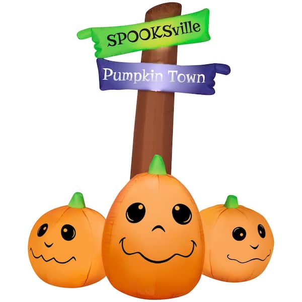 Unbranded 5.5 ft. Tall Airblown-Pumpkin Trio Sign-MD Scene