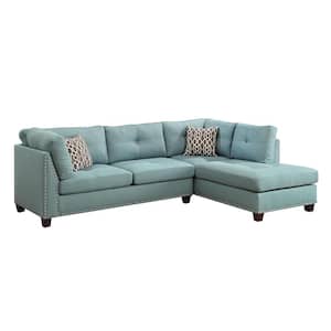 Laurissa 104 in. W 1-Piece Linen L Shaped Sectional Sofa in Green