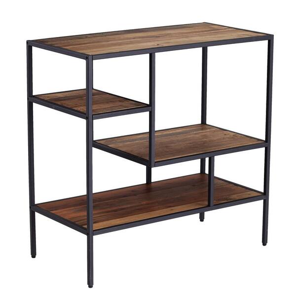 Southern Enterprises Rovelli 31.5 in Brown Wood 3-Shelf Asymmetrical Bookcase