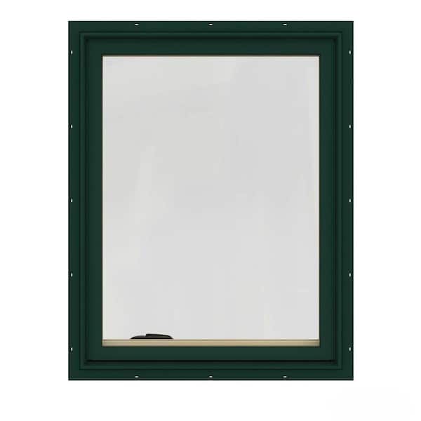 JELD-WEN 36.75 in. x 40.75 in. W-2500 Series Green Painted Clad Wood Right-Handed Casement Window with BetterVue Mesh Screen