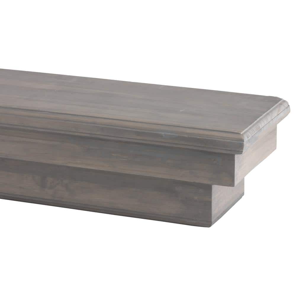 Ash Gray Solid Wood Wall-Mounted Mantel Shelf with Corbel Bracket Arches