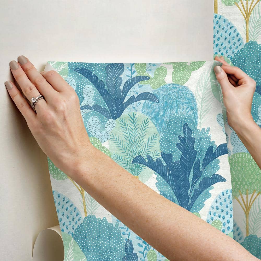 Teal and Blue Botanical Peel and Stick Vinyl Wallpaper