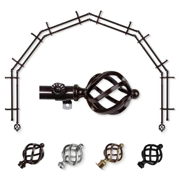 EMOH 13/16" Dia Adjustable 6-Sided Double Bay Window Curtain Rod 28 to 48" (each side) with Bianca Finials in Cocoa