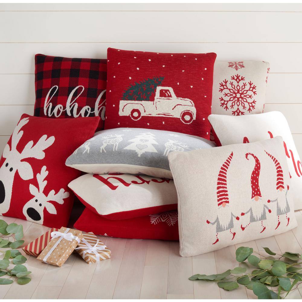 Red and White Cotton Christmas Accent Pillow