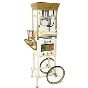 Vintage Professional 8 Oz Kettle Ivory Popcorn Cart with Candy Dispensers, Interior Light, Measuring Spoons and Scoop