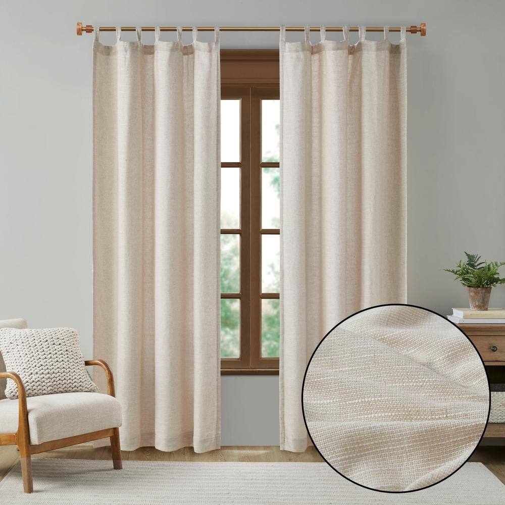 Natural Faux Linen Tab Top Light-Filtering Drapes