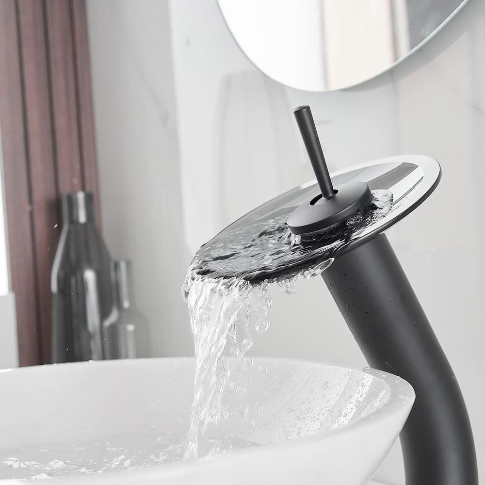 Matte Black Stainless Steel Waterfall Vessel Sink Faucet