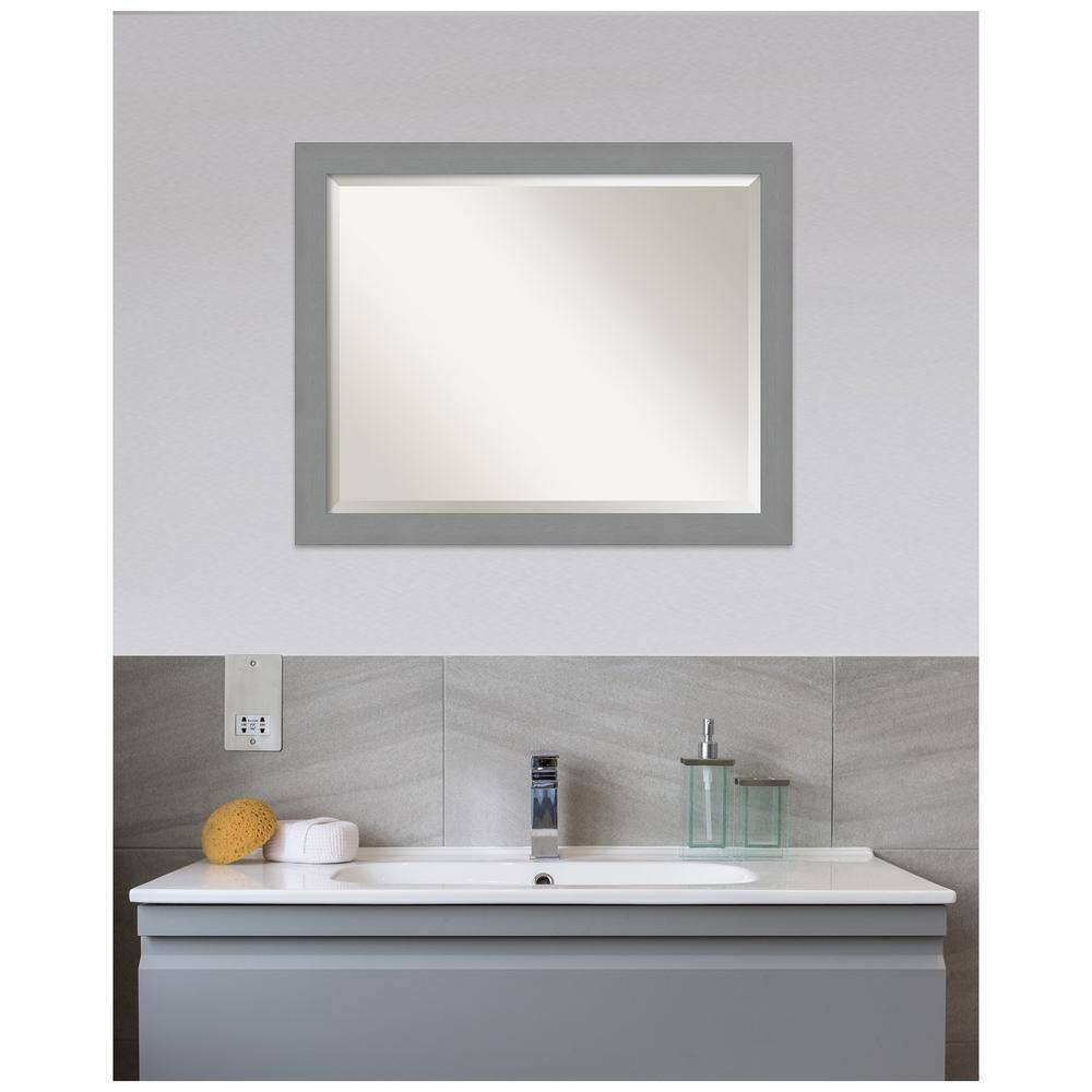 Contemporary Brushed Silver Rectangular Bathroom Vanity Mirror