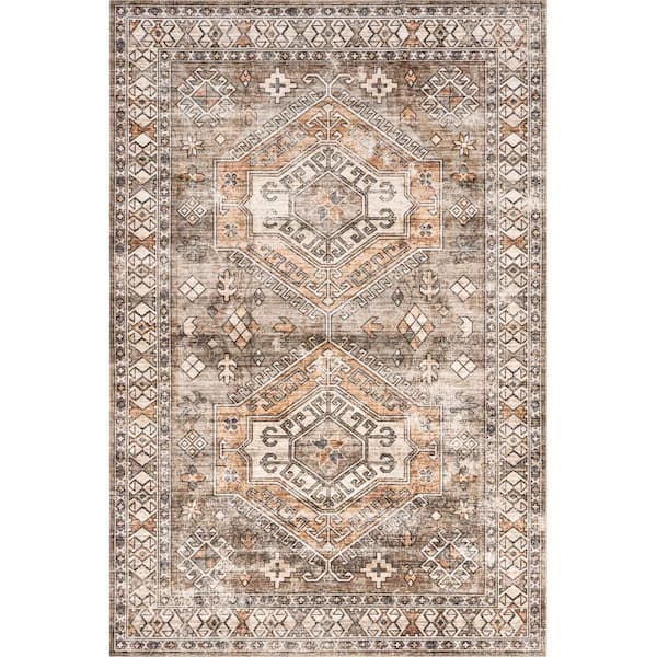 nuLOOM Mae Machine Washable Tribal Motif Brown 5 ft. x 8 ft. Area Rug
