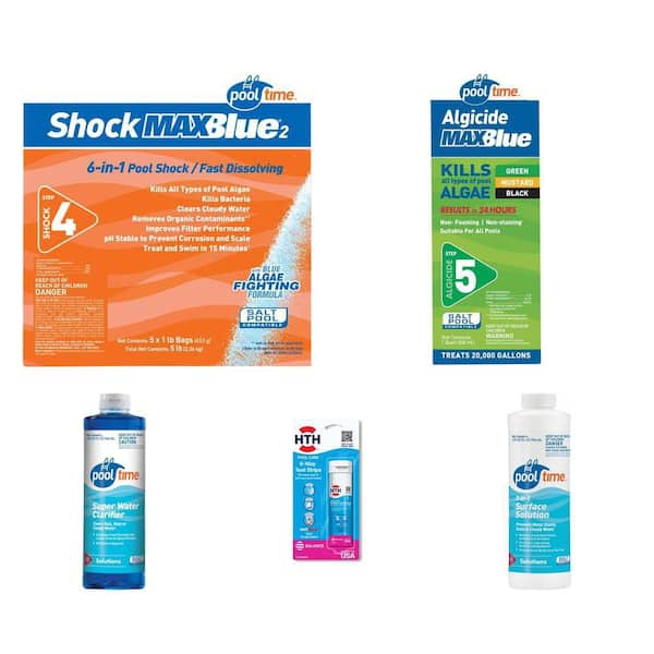 Above Ground Pool Spring Opening Kit Up to 10,000 Gal – Shock, Algaecide, Clarifier & Test Strips