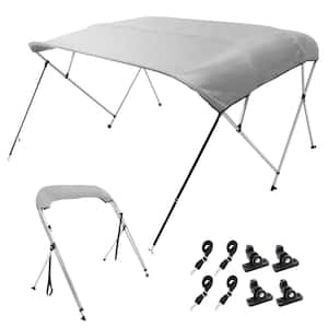 4 Bow Bimini Top Boat Cover 900D Polyester Canopy 8 ft. L x 54 in. H x 91-96 in. W, Waterproof and Sun Shade, Light Grey