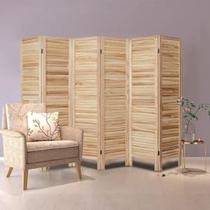 94.5 in. Light Brown Wood 6-Panel Room Divider Folding Privacy Screen
