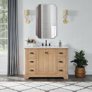 Hervas 48 in.W x 22 in.D x 33.8 in.H Single Sink Bath Vanity in Fir Brown with White Carrara Marble Top and Mirror