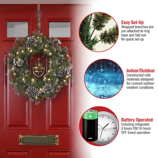 24 in. Artificial Whitter Pine Wreath with LED Lights