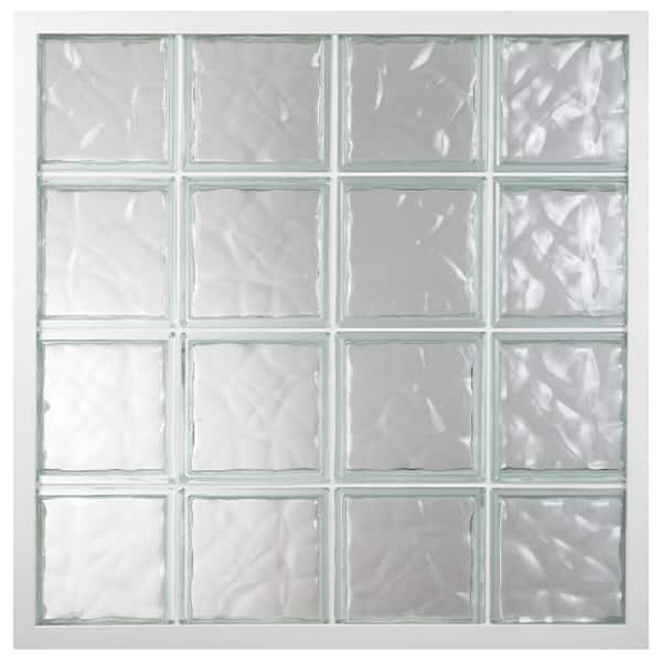 31.5 in. x 24 in. Fixed White Vinyl Nail Fin Frame Glass Block Window with Wave Pattern Block