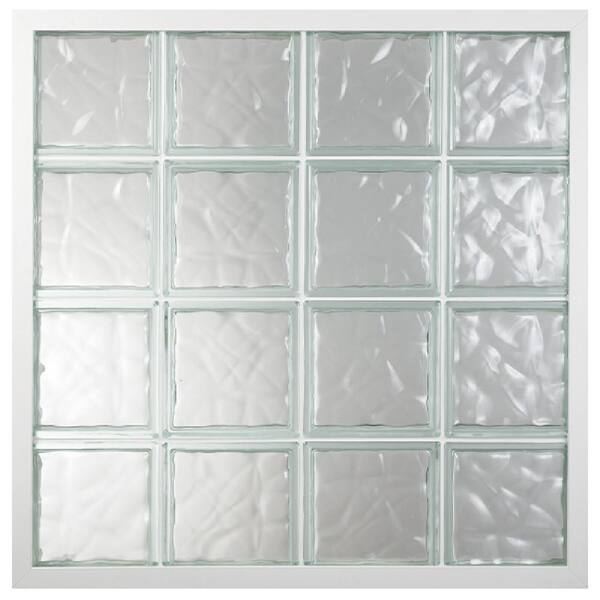 39.25 in. x 46.75 in. Fixed White Vinyl Nail Fin Frame Glass Block Window with Wave Pattern Block