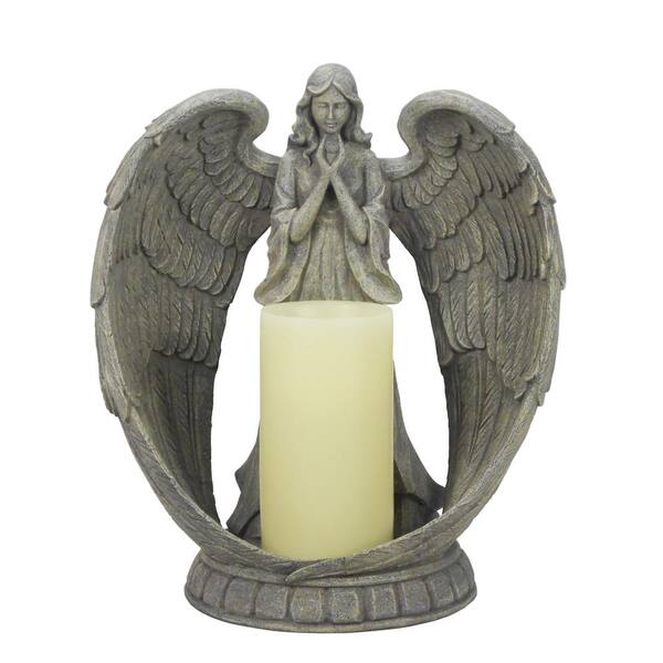 Hi-Line Gift Grey Angel Flameless Candle Garden Statue