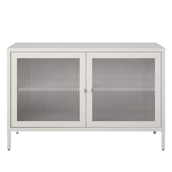 SystemBuild Evolution Ashbury Heights, White 2-Door Storage Cabinet-Wood Storage System - Fluted Glass Metal Locker, 39.37 in. W