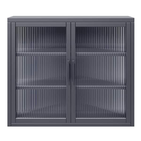 Aoibox Retro Style 9.10-in W x 27.60-in D x 23.60-in H in Gray Metal Assemble Upper Kitchen Cabinet with Detachable Shelves