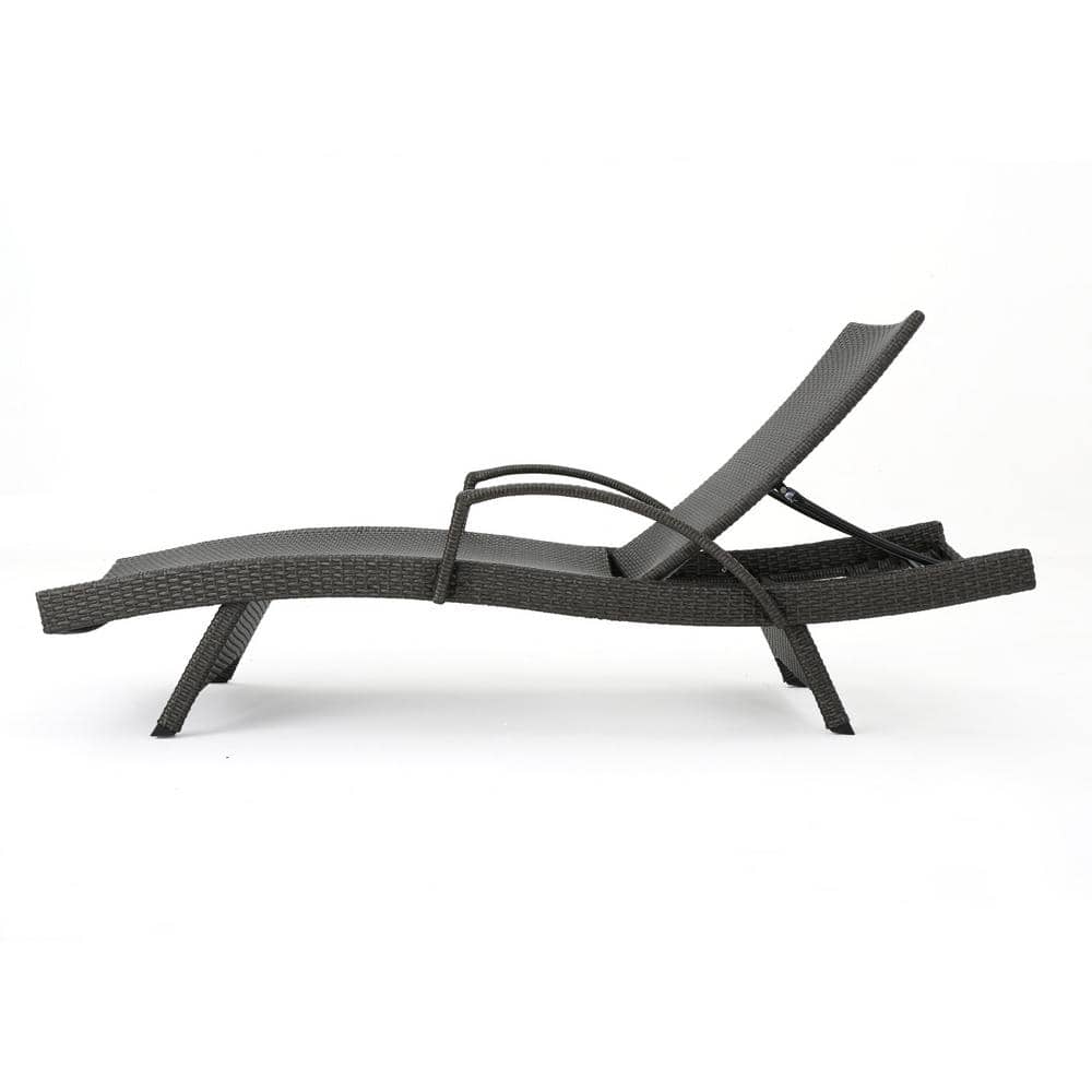 Gray Wicker Outdoor Adjustable Arm Chaise Lounges, Set of 2