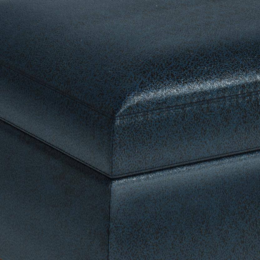 Owen 36" Distressed Dark Blue Faux Leather Storage Ottoman