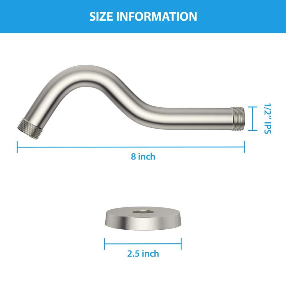 8-Inch Brushed Nickel Curved Wall-Mounted Shower Arm