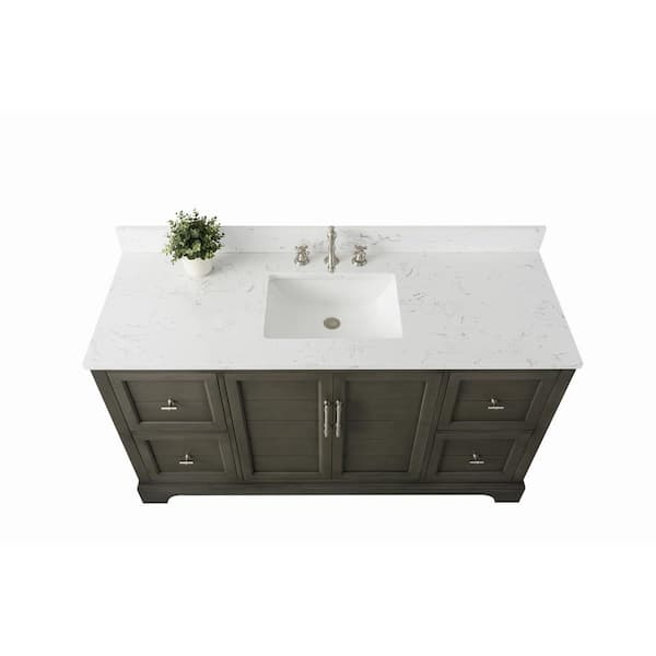 Vanity Art Chambery 60 in. W x 22 in. D x 34.5 in. H Bathroom Vanity in Silver Grey with Engineered Marble Top